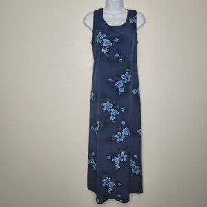 Vintage 90s dark blue floral corset tie up back maxi grunge sleeveless dress 12